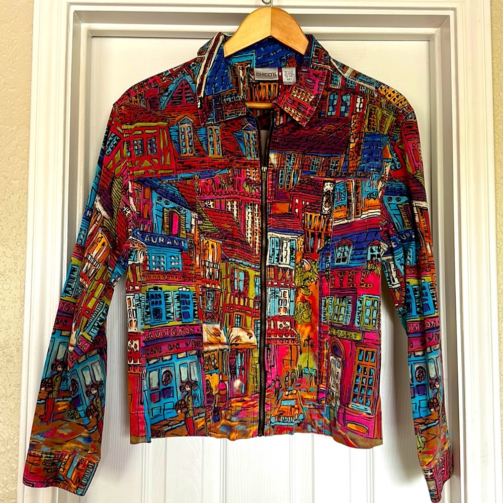 Chico’s Painted City Zip Jacket